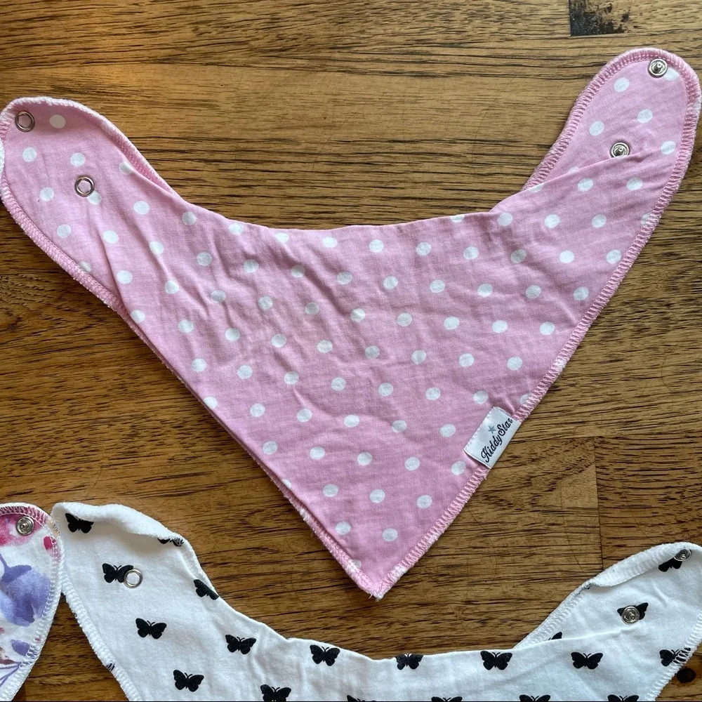 Kiddie Star Baby Girl Bandana Bins 5 Pack Bundle Floral, Hearts, Polka Dot, Pink